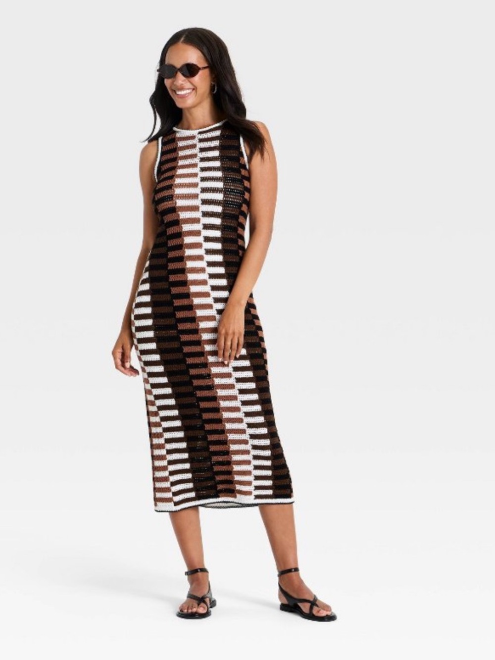 NEW Sleeveless Maxi Sweater Dress Brown Striped - M